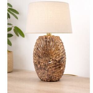 Vintage 70s Shell Table Lamp Coastal Seashell Brass Base 18"